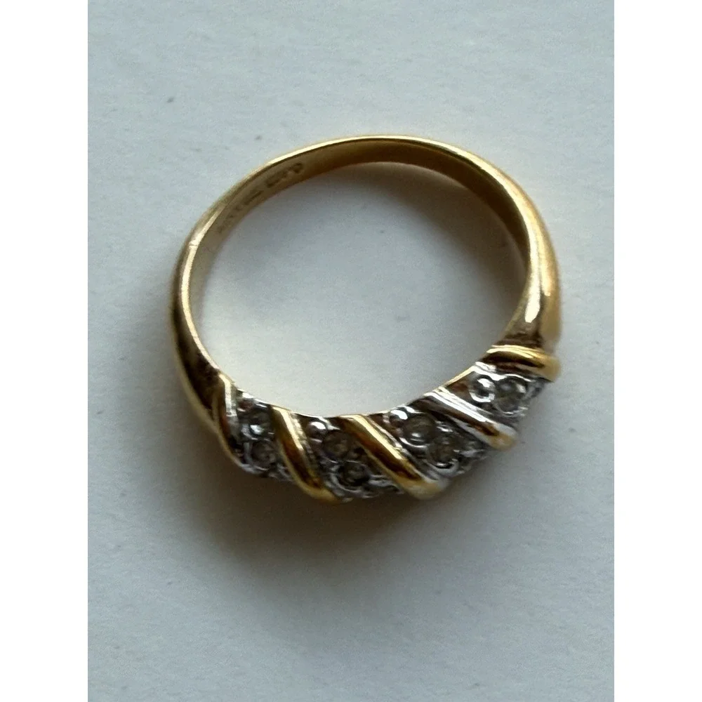 Vintage Gold And Cubic Zirconia Swirl Band Ring‎ 14KT GF ESPO Size 8.5 READ